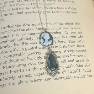 Sterling Silver Necklace with Black Stone and Cameo Charm